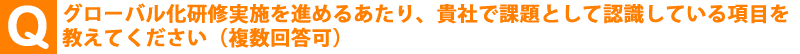 グローバル化研修実施を進めるあたり、貴社で課題として認識している項目を 教えてください（複数回答可）